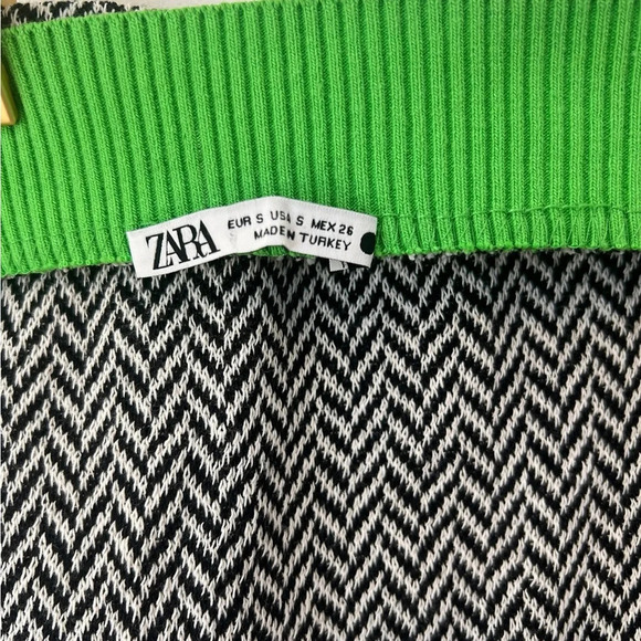 ZARA Woman Mini Knit short short Skirt Jacquard Neon Lime Green Trim  small - Picture 4 of 5